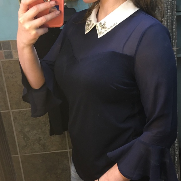 Faith and Joy Jewel Collared Bell Sleeve Blouse - Picture 12 of 13